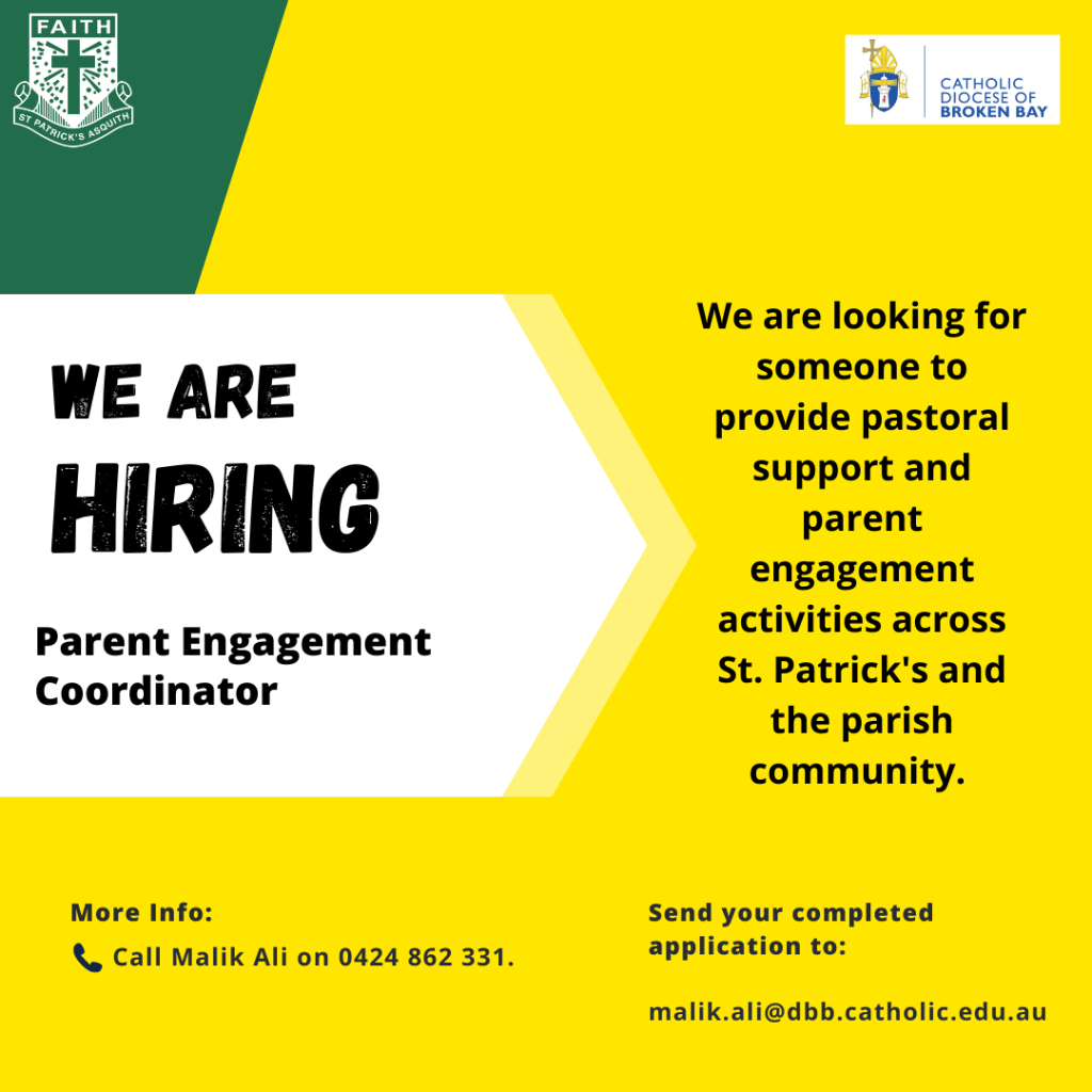 We Are Hiring!! (Parent Engagement Coordinator) St Patrick's Asquith